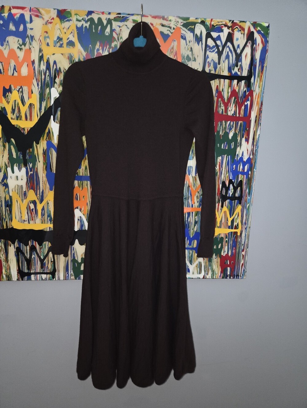 RALPH LAUREN 100% Merino Wool Dress. EUC Chocolate Brown. Turtleneck. XS.